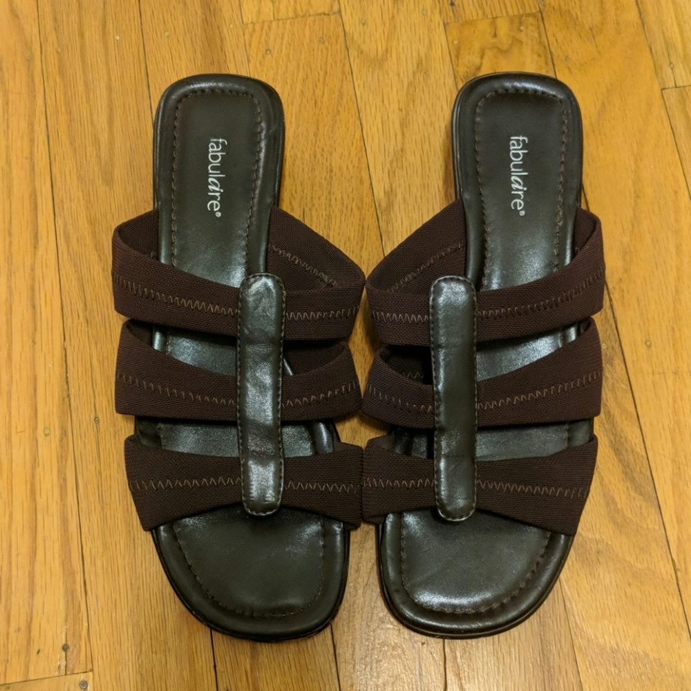 Fabulaire Brown Sandals with Low Heel, Size 8.5